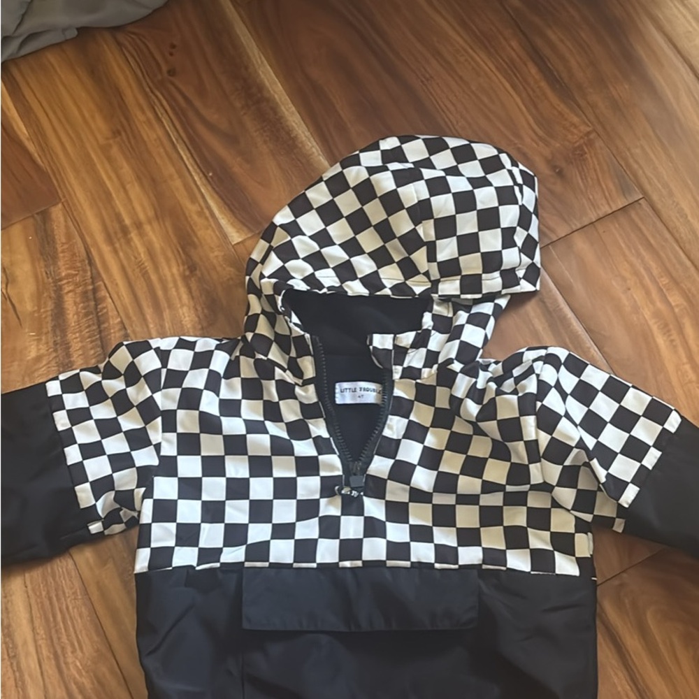 Kids Checkered Puffer Jacket with Hood